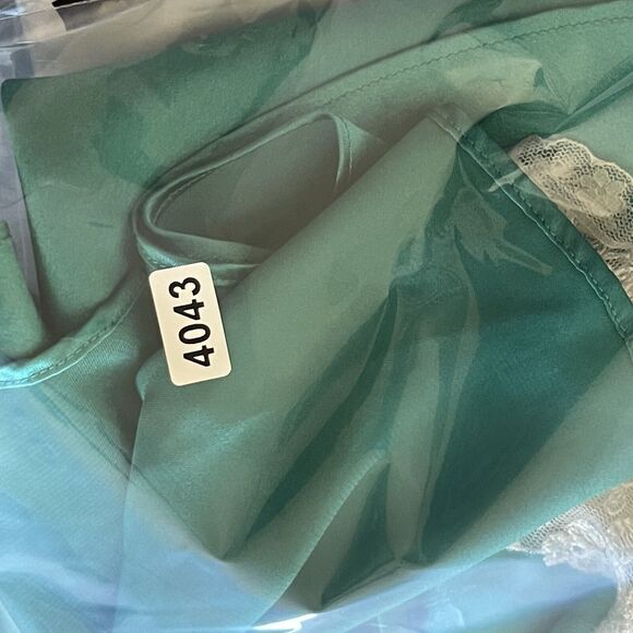 Vintage Victorias Secret Nightie Womens Large Green Satin Lace Gold Label Fairy - Picture 12 of 13